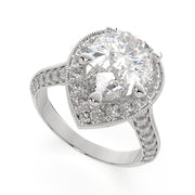 3.45 Carat VS1 D Lab Grown Diamond Halo Pave Pear Ring